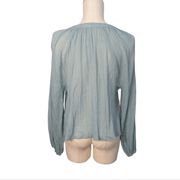 Free People Freya Crinkle Gauze Texture Button Long Sleeve Sheer Blouse Medium - Picture 3 of 10